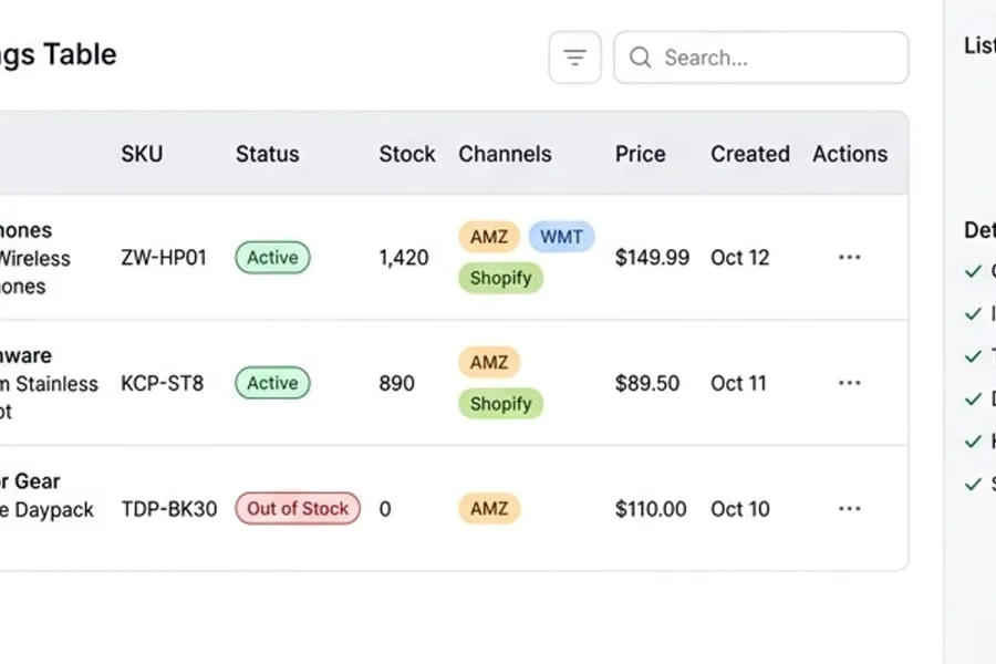 Marketplace inventory health indicators and SKU tracking interface